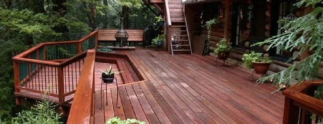 Redwood deck in wooded setting