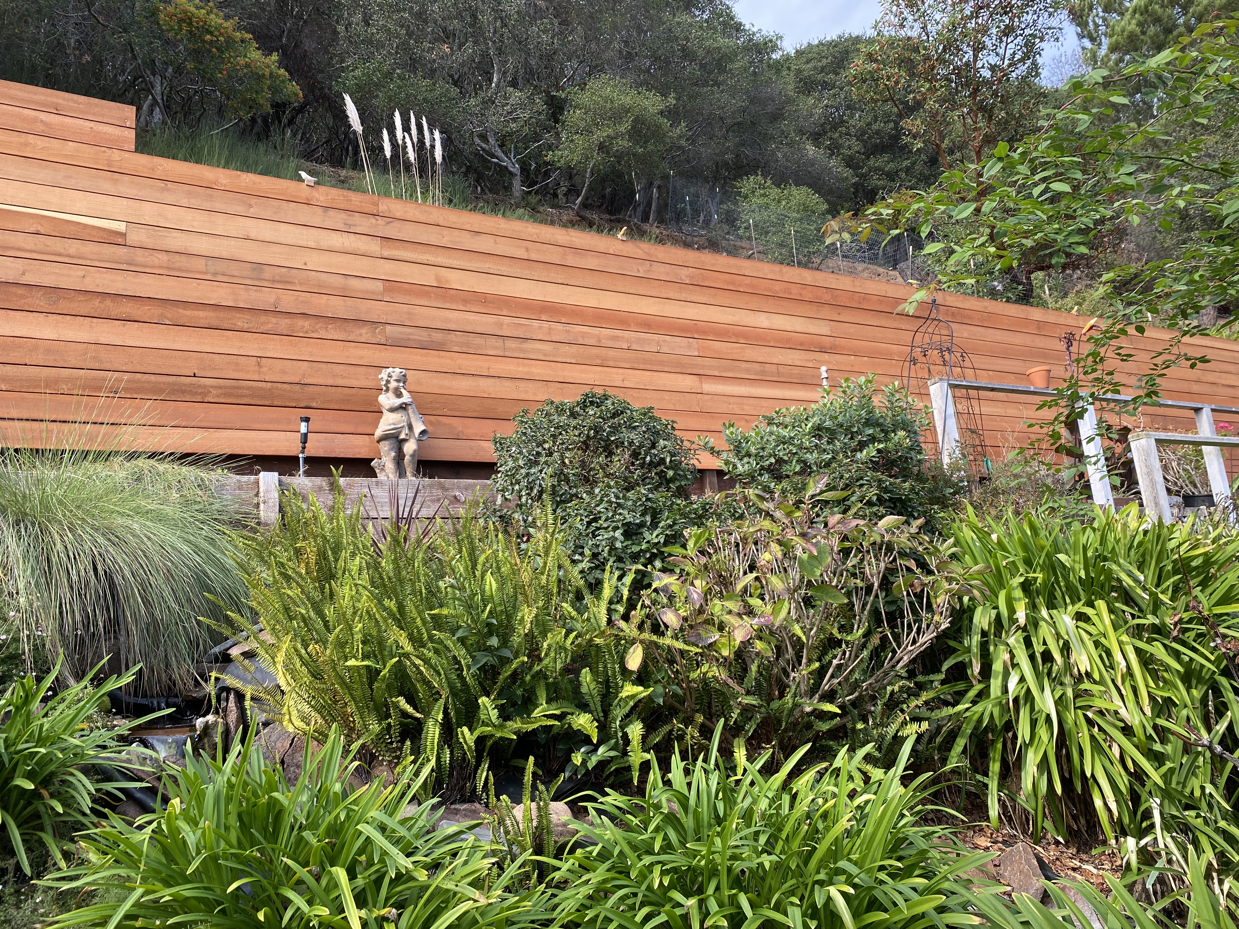 Horizontal cedar fence with landscaping