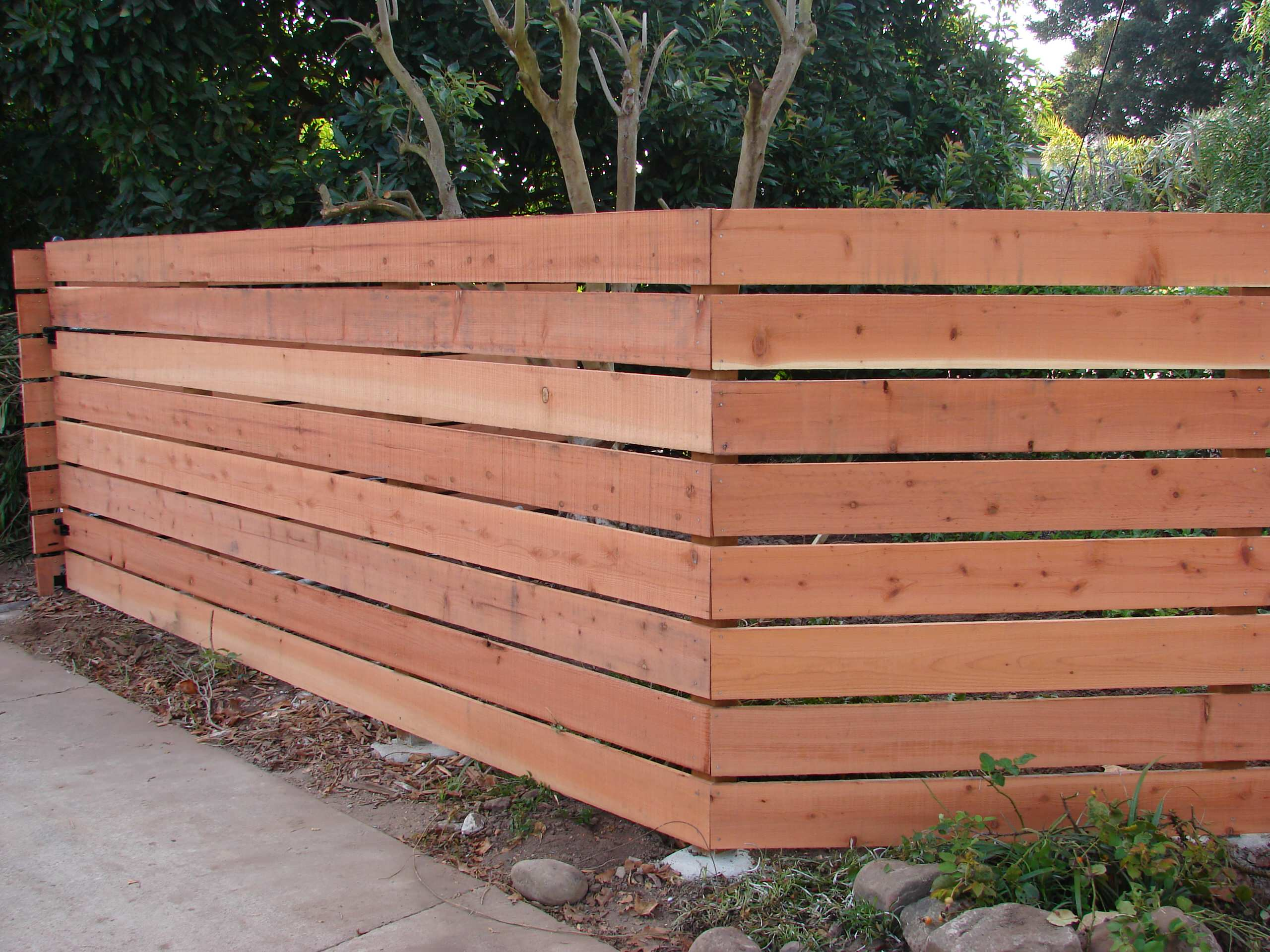 Horizontal cedar fence corner